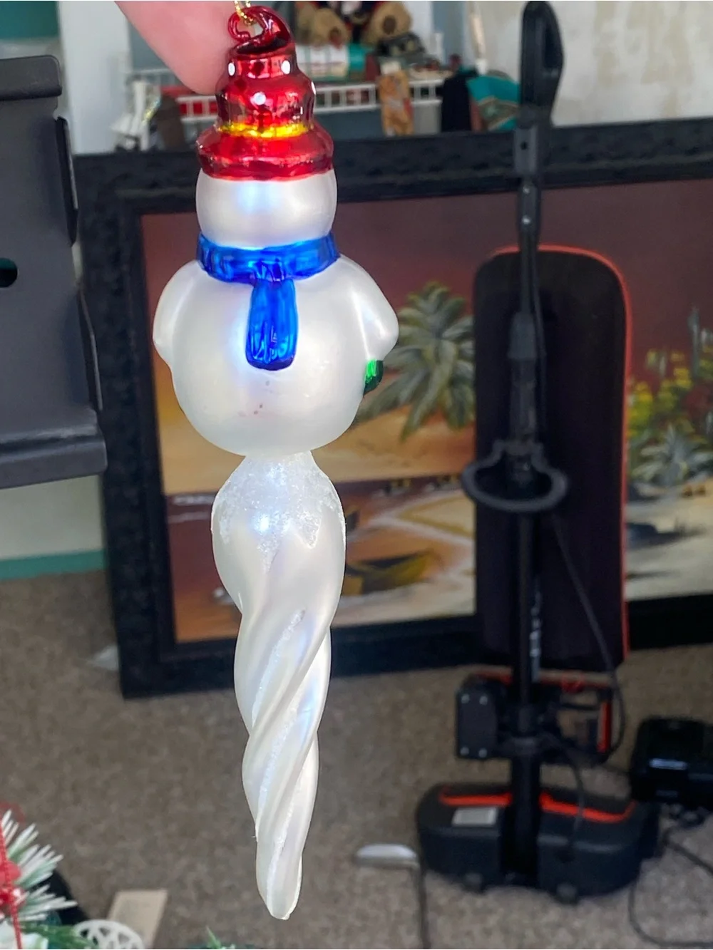 Russ Berrie Royal Winterfest Blown Glass Ornament Glitter Icicle Snowman